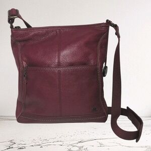 The Sak Genuine Red Leather Crossbody Handbag Tan Stitching Vibrant Lining